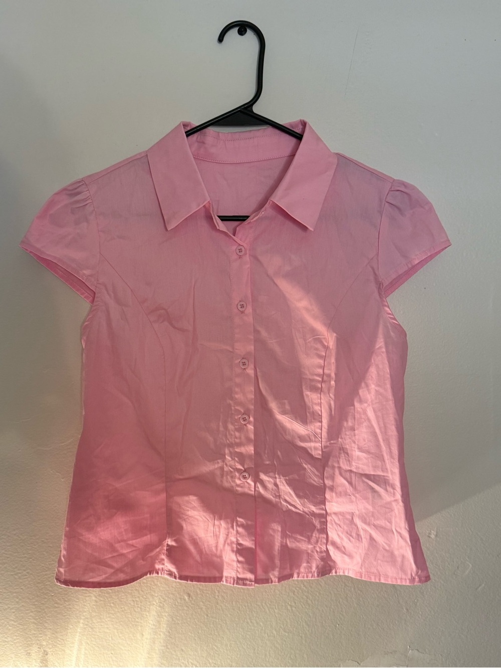 Women's Pink Short-Sleeve Button-Front Shirt